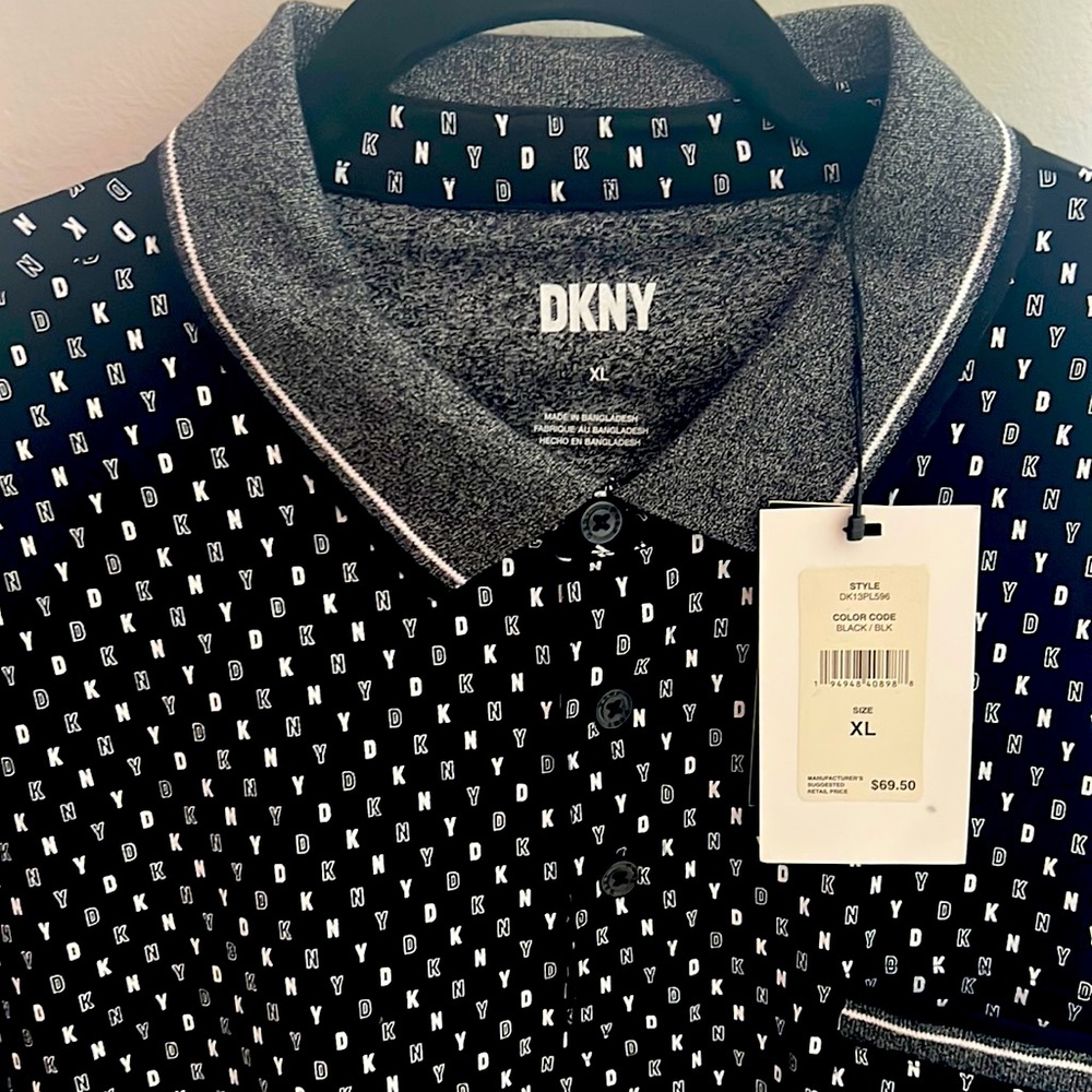 DKNY Black Polo with White All-Over Logo